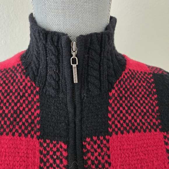 Ralph Lauren Womens Vest Medium Vintage Full Zip Hand Knit 100% Lambs Wool Check - Picture 3 of 16